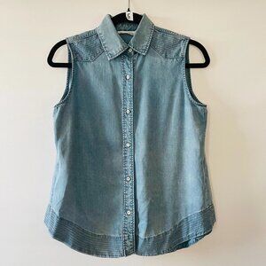 Rag & Bone Womens Light Blue Sleeveless Thread Detail Button Up Denim Shirt XS